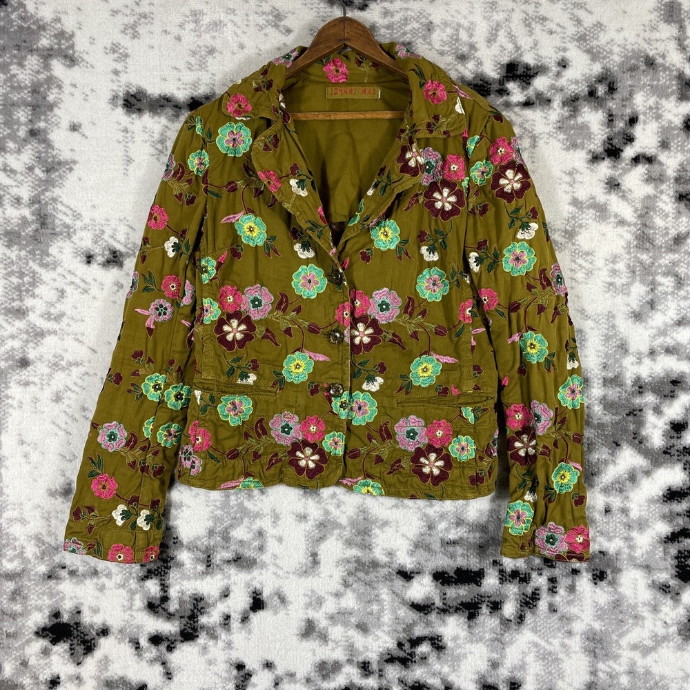 Johnny Was Flower Embroidered Jacket Womens Size S/M Brown Three Button